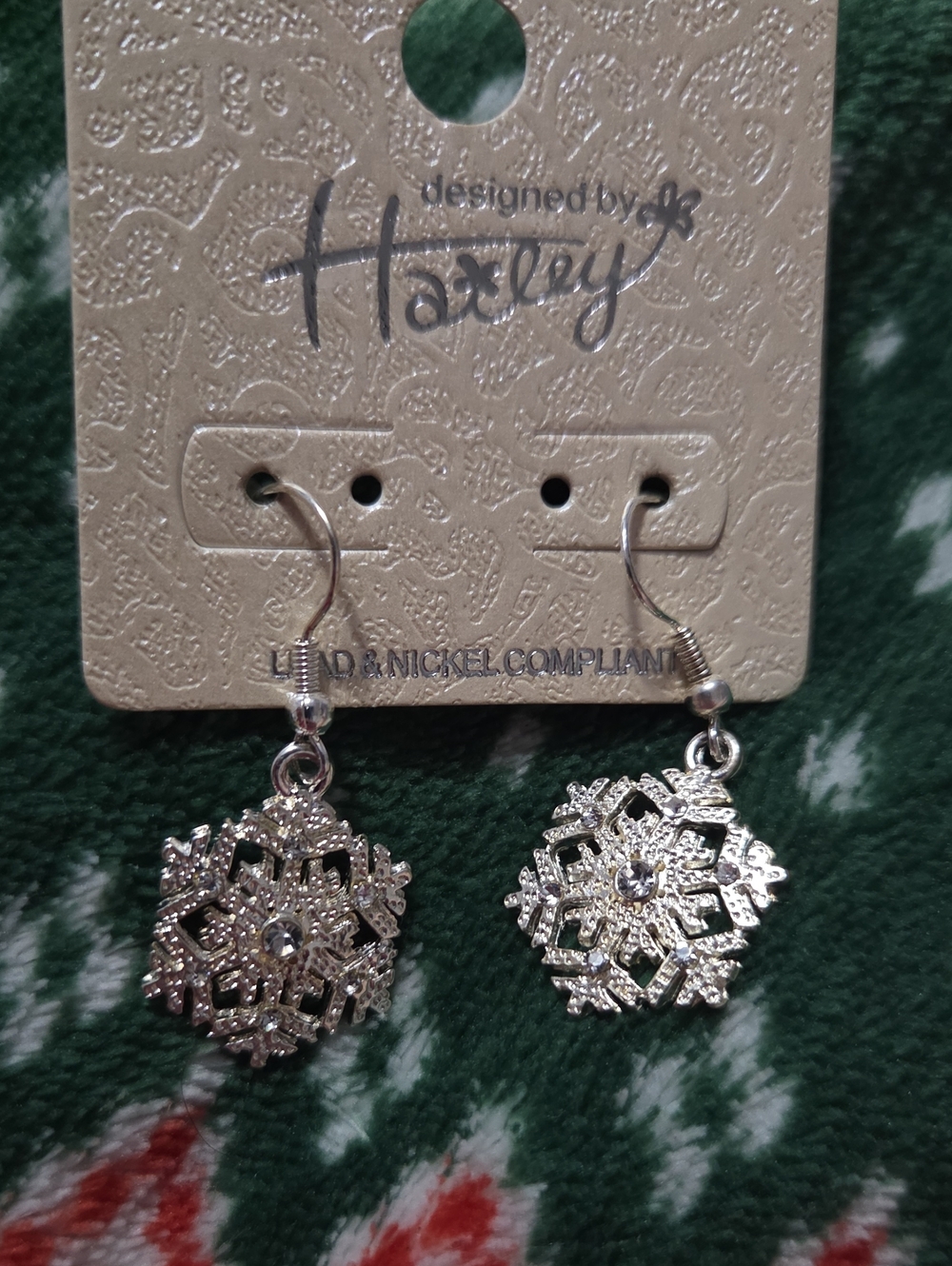 Hailey Silver Snowflake Dangle Earrings with Crystals New